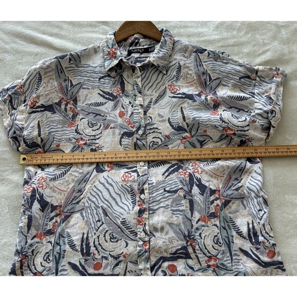 Lauren Ralph Lauren Womens XL Linen Button Up Shirt Tropical Floral Beach - Picture 8 of 10